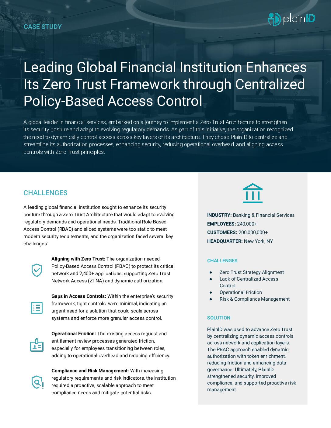 PlainID Case Study for Global Financial Institution CI