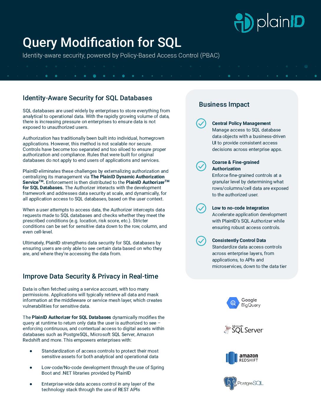 PlainID-Query-Modification-for-SQL-Datasheet